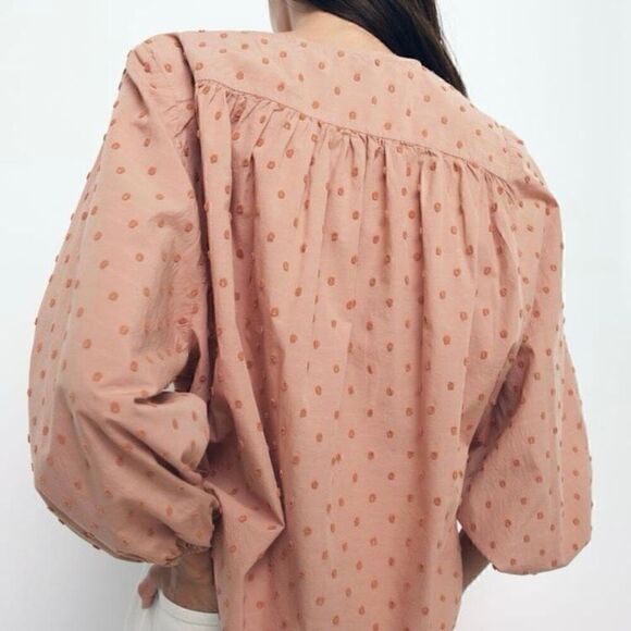 ZARA Swiss Dot Blouse with Voluminous Sleeves Size XS - Picture 5 of 8